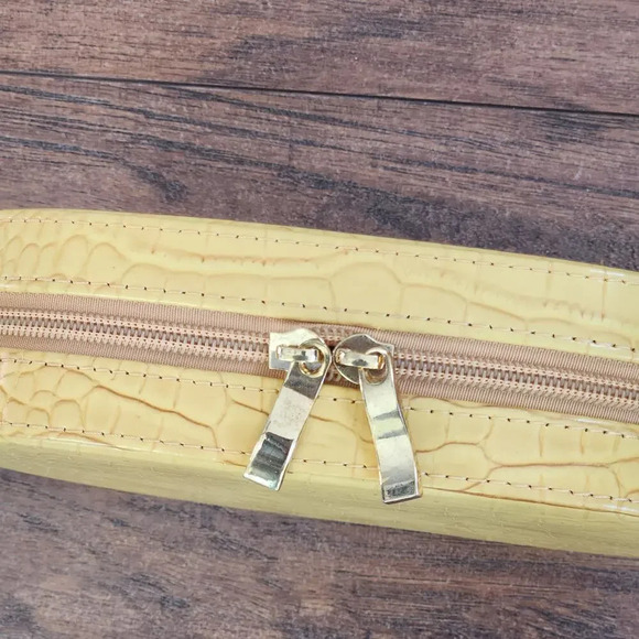 Moc Croc Medium Size Jewelry Case Yellow Zip Around Velvet Lined - Picture 7 of 10